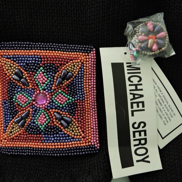 Vintage 90's rare Michael Seroy black cardigan colorful beaded art New - Picture 7 of 8